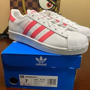 Adidas Superstar J Big Kids Shoes White Pink Sz 7
